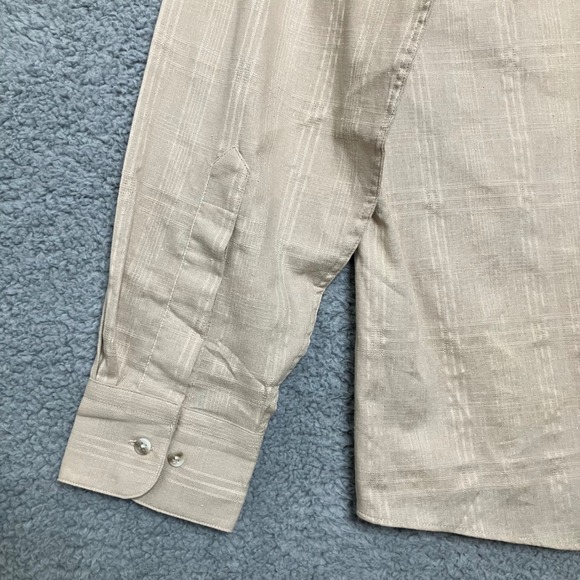NWT Vtg Geoffrey Beene Unbuttoned Button Down Shirt Men 16 34/35 Linen Tan Plaid - Picture 11 of 11